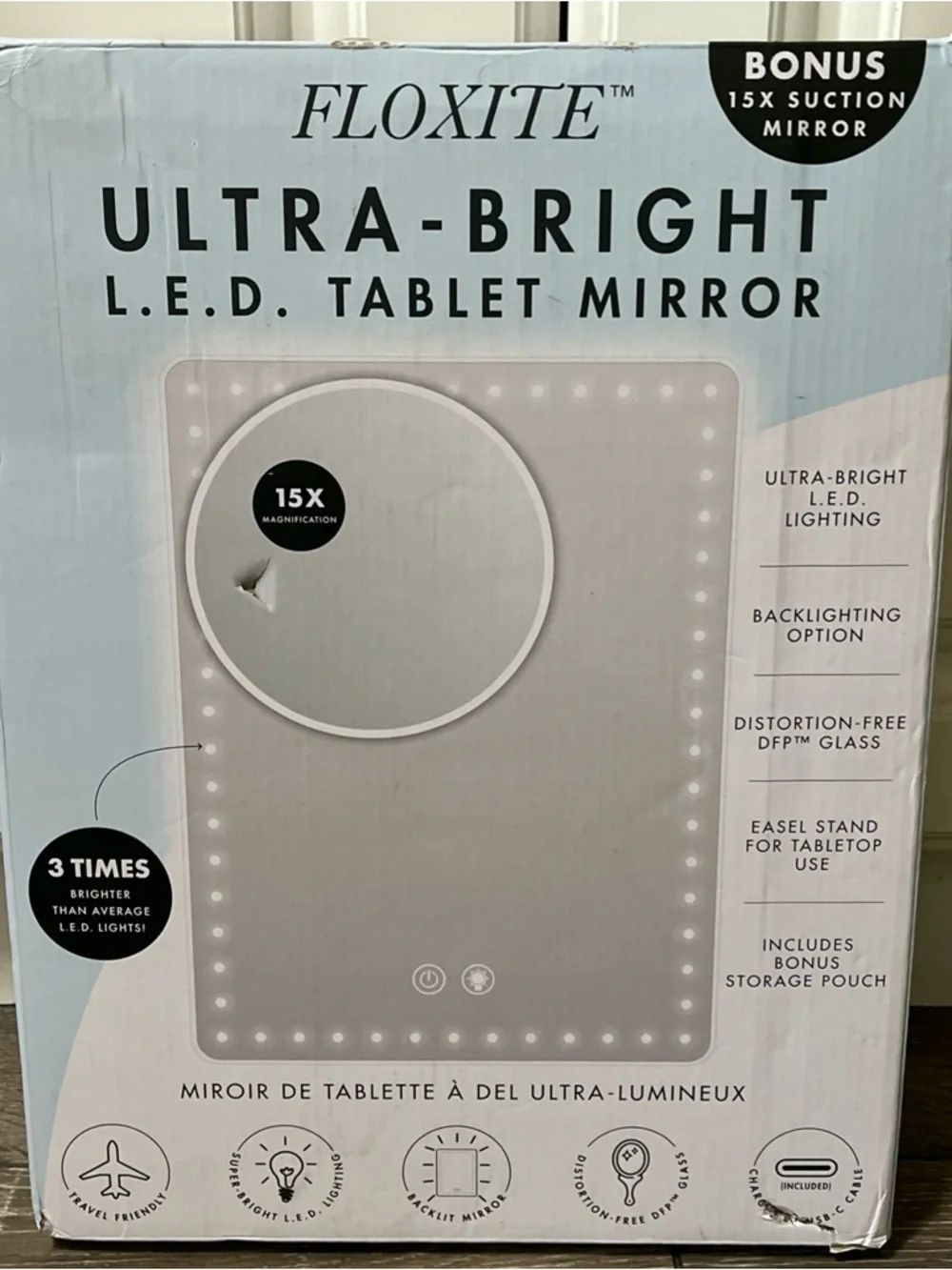 Floxite ultra bright LED tablet makeup mirror new